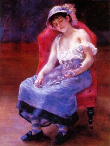 La jeune fille au chat (A. Renoir, 1880)